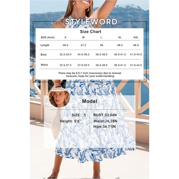 Women’s Flowy Summer Maxi Dress Floral Halter Pockets Casual Vacation - Picture 7 of 8